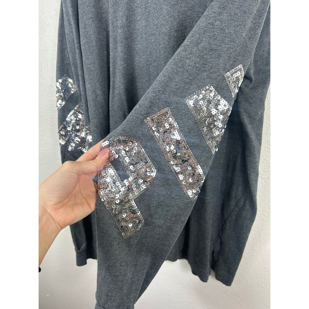 Victoria's Secret PINK Bling Long Sleeve T-shirt Gray Medium - Picture 4 of 7
